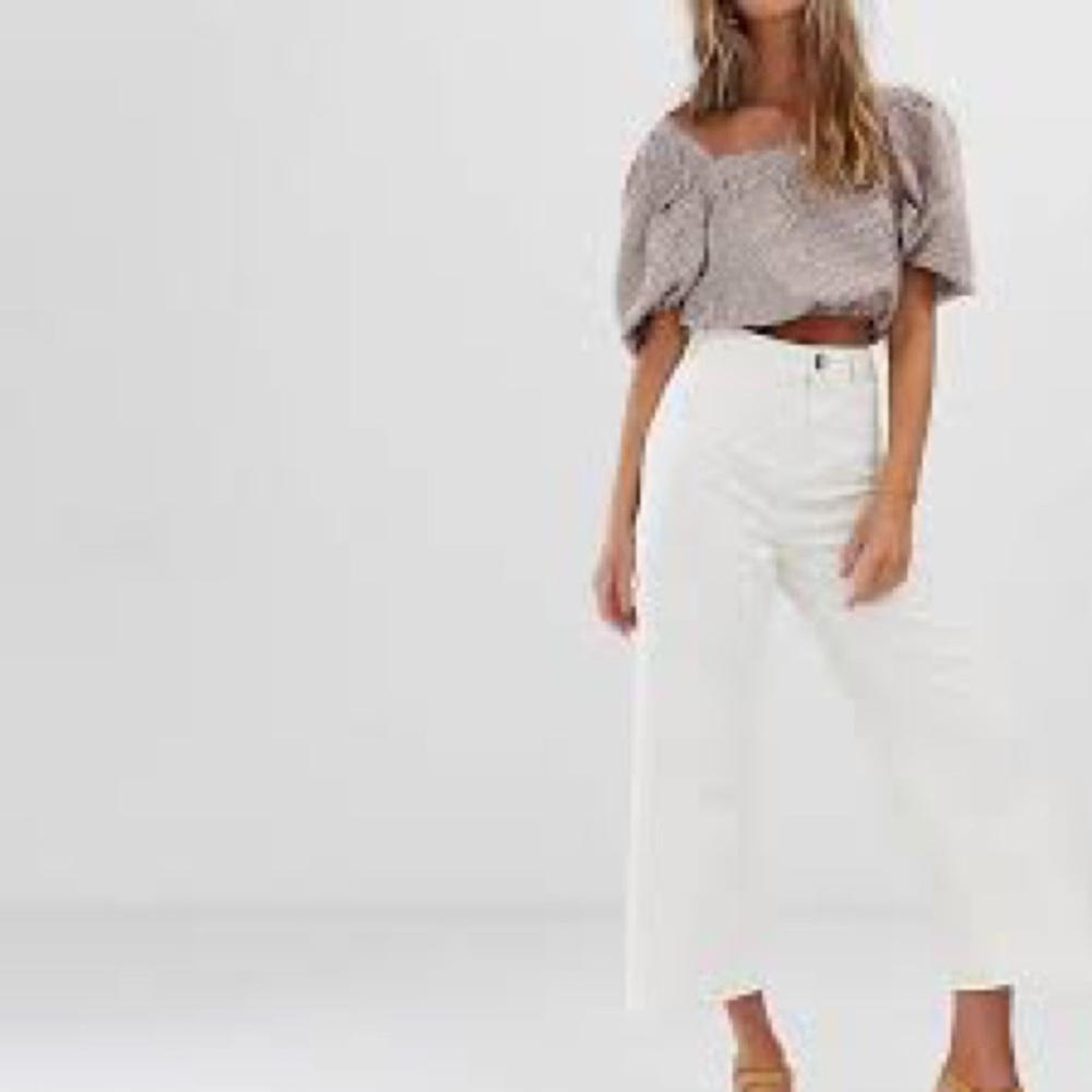 Free People White Wide-Leg Cropped Pants